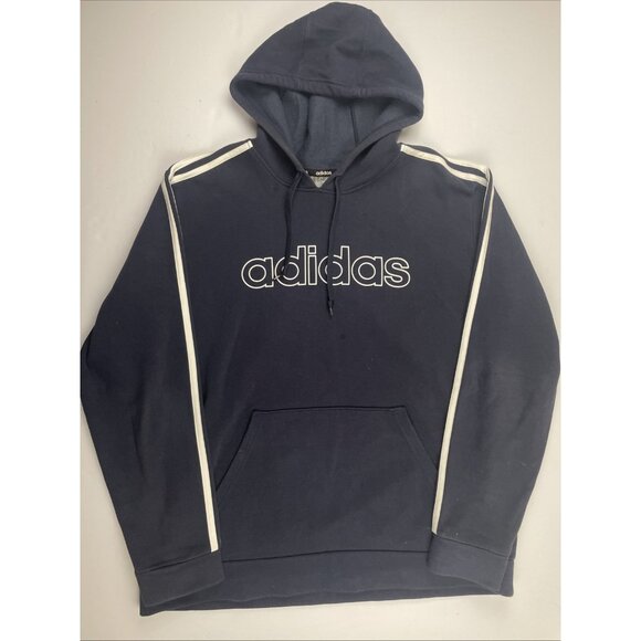 Adidas Men's Essentials Hoodie Sweatshirt Men’s L 3-Stripe Pullover Fleece Navy - Picture 2 of 9